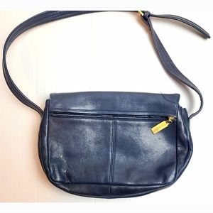 VINTAGE 90s Genuine Leather Navy Blue Purse